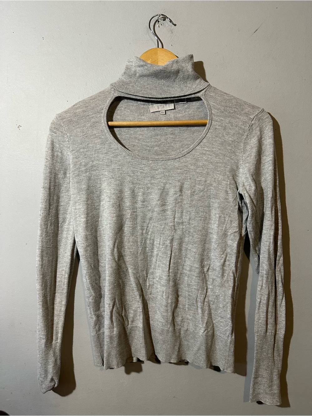 1.STATE Gray Turtleneck Cutout Lightweight Knit Sweater - Picture 2 of 6